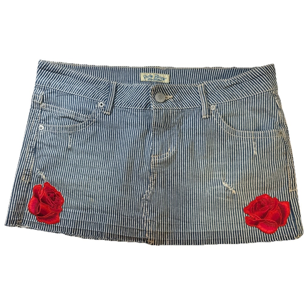 Vintage Y2K Paris Blues Low Rise Micro Denim Mini Rose Skirt 2000s Size 11